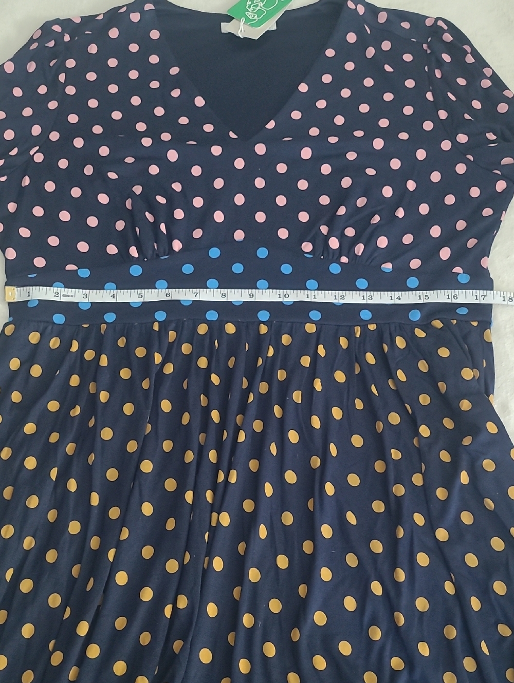 Boden Dress Female US 12 Navy Polka Dot Long Sleeve Empire Midi NWT Cottagecore - Picture 11 of 14